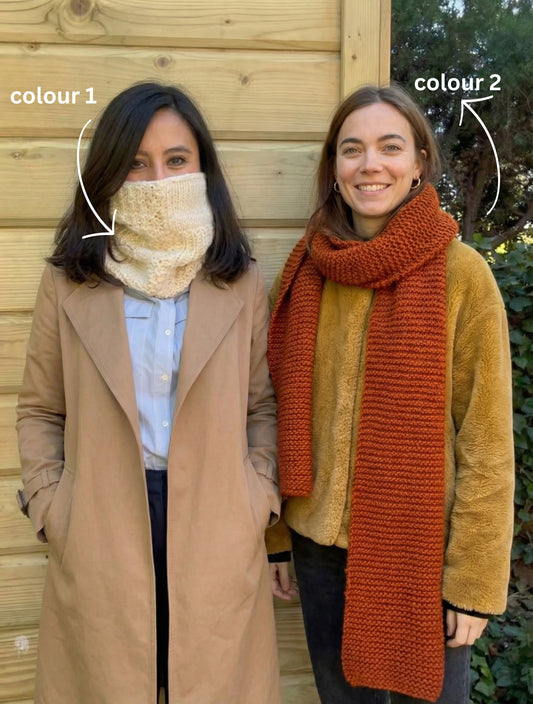 2 Kits Bundle | Knitting Stitch Sampler Kit "Make your first Snood" + Morse Scarf