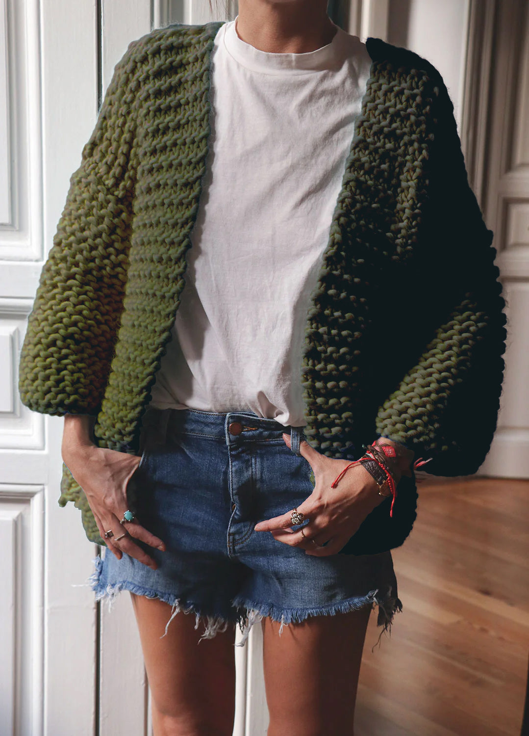 Brera Cardigan Beginner Knitting Kit in Olive