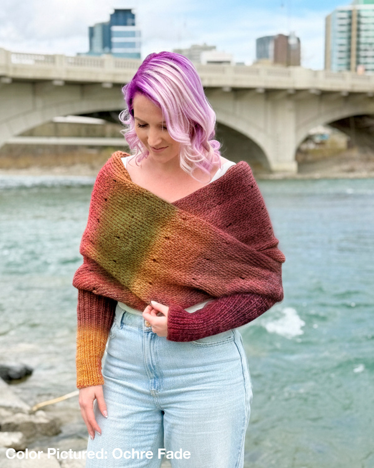Easy Eyelet Sweater Scarf x @knitatude Kit - Color Crush: Self Striping Version