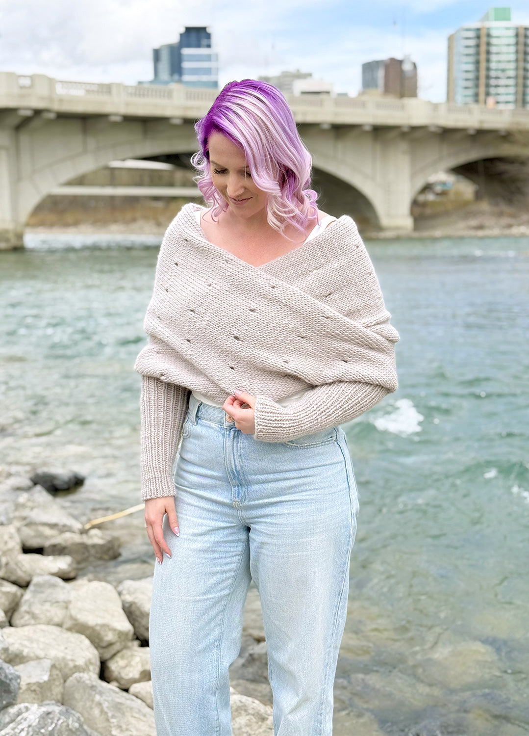 Easy Eyelet Sweater Scarf x @knitatude Kit - Petite Wool Version