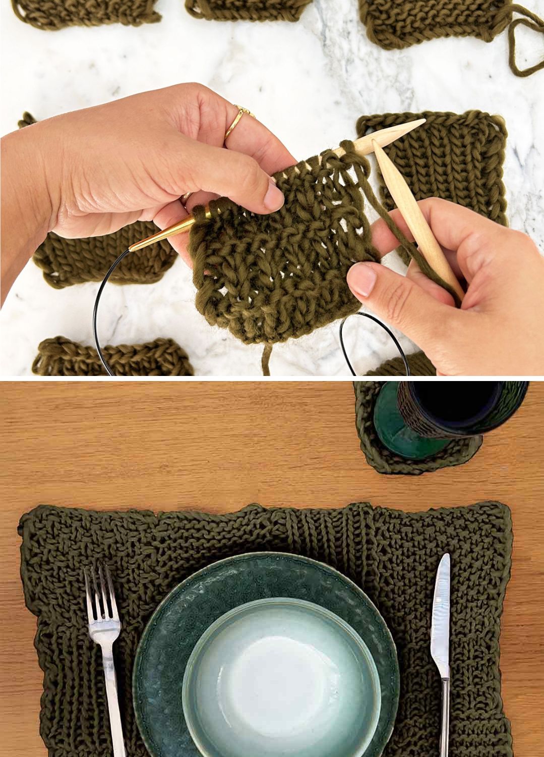 Stitch Sampler Kit: Learn The Basics Knitting Kit - Make your first Placemat &amp; Coasters